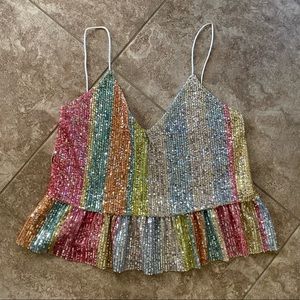 Sparkly sequins Zara top with spaghetti straps- size S